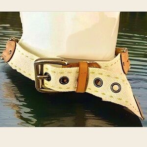 🦘FOSSIL🦘 SAFARI LEATHER CANVAS HINGE BELT NWOT☀️